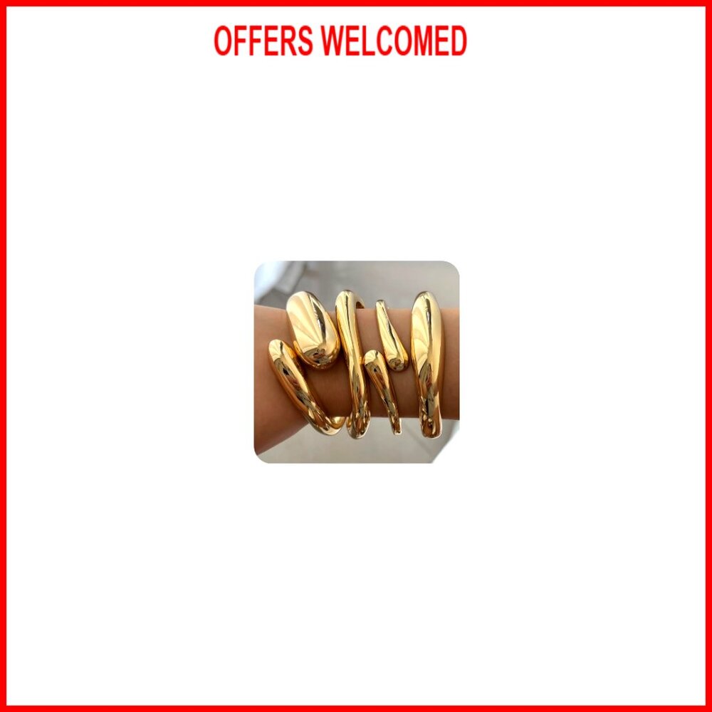 4pcs Chunky Hinged Bangle Bracelets Set, Stackabl… - image 1